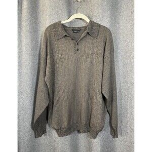 Tulliano Wool Blend Grandpa Sweater M Herringbone Long Sleeve Made in Hong Kong